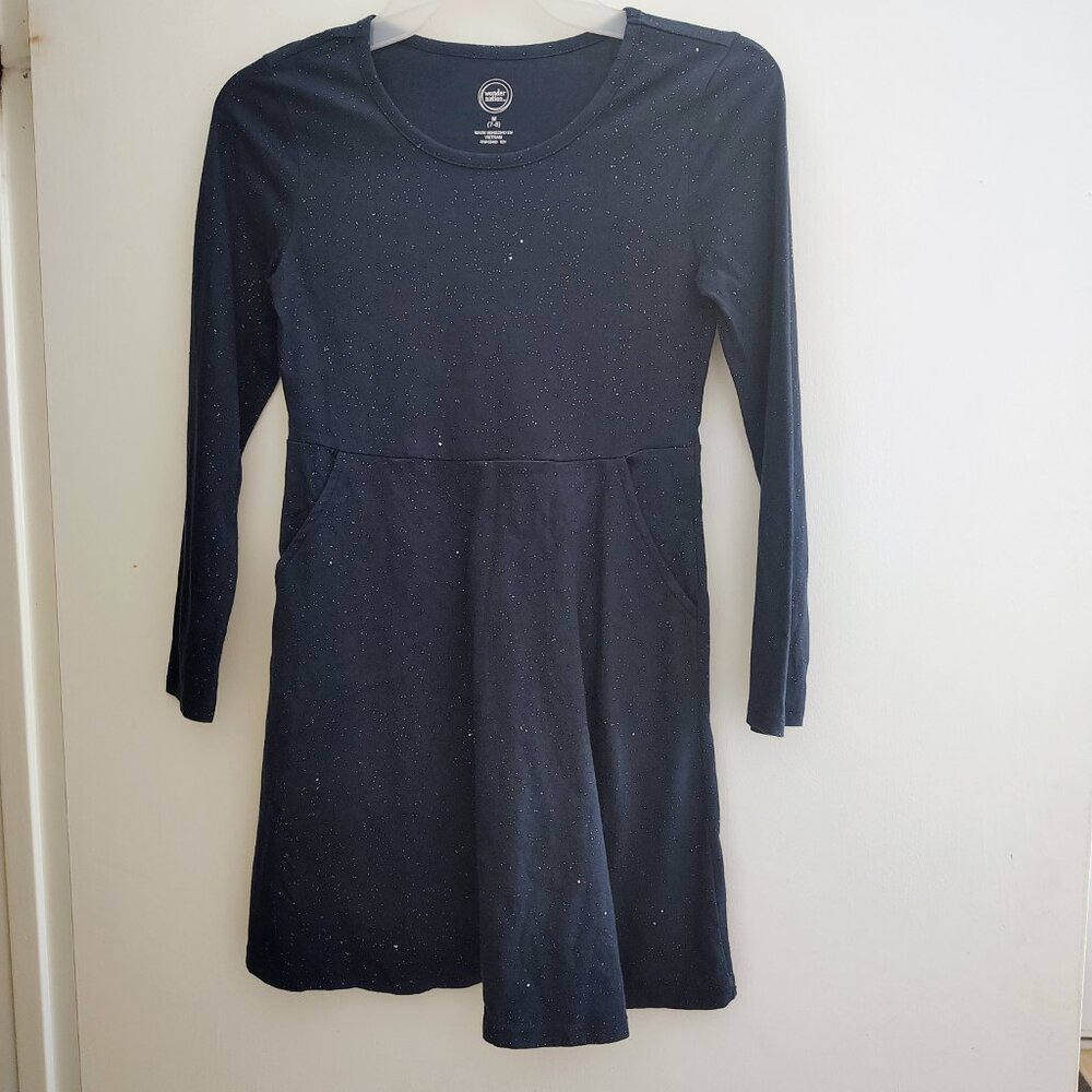 Navy blue wonder nation glitter play dress (M 7-8)
